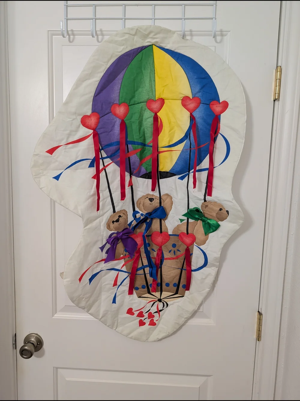 Vintage White Hot Air Balloon Teddy Tapestry with Multicolor Accents